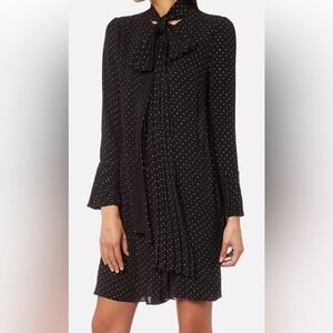 MICHAEL. MICHAEL KORS. NWT. Gold Polka Dot Black‎ Pleat Shirt Dress. Size…